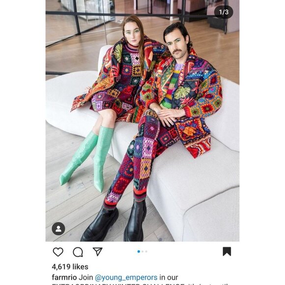 Farm Rio Crochet Sleeve Puffer Jacket Patchwork Tapestry Winter Tropical Longlin - Picture 11 of 15